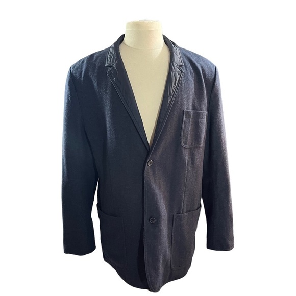 Old Navy Men Blue Reversible Wool Mix 2 Button Peacoat Quilted Nylon Coat Sz XXL